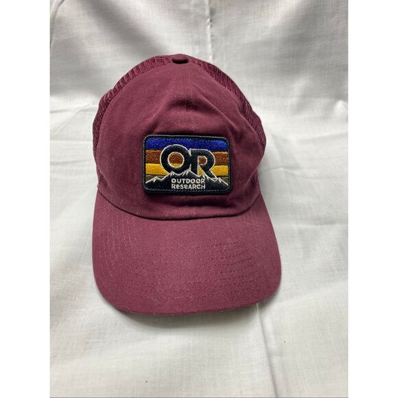 Outdoor Research Trucker Hat Burgundy Mesh Back Snapback Cap One Size Embroidere - Picture 1 of 5